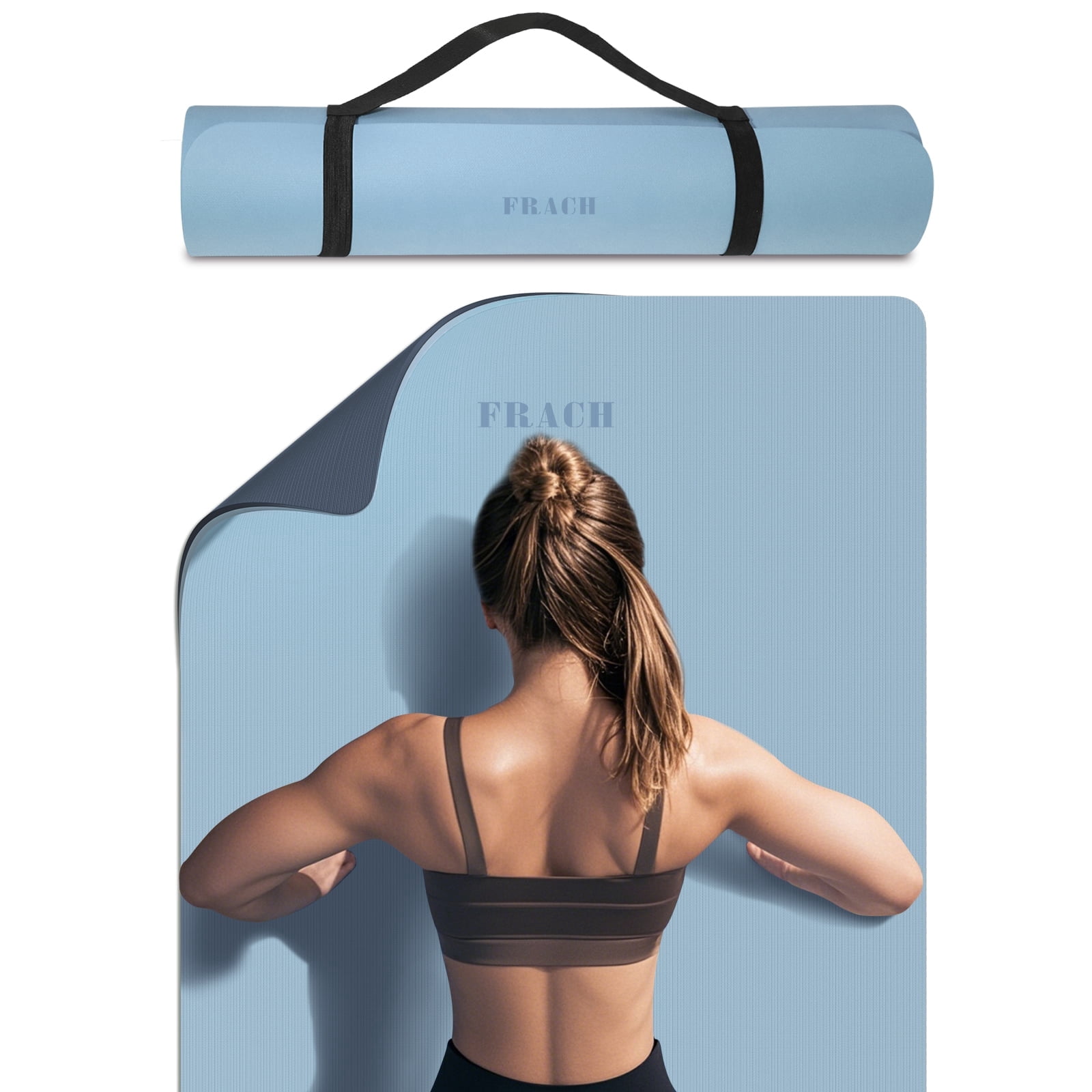 Frach Wide Yoga Mat 28",1/3 Inch Extra Thick Workout Mats,Non-slip Eco-friendly for Outdoor and Indoor,Home and Travel(Gray+Blue)