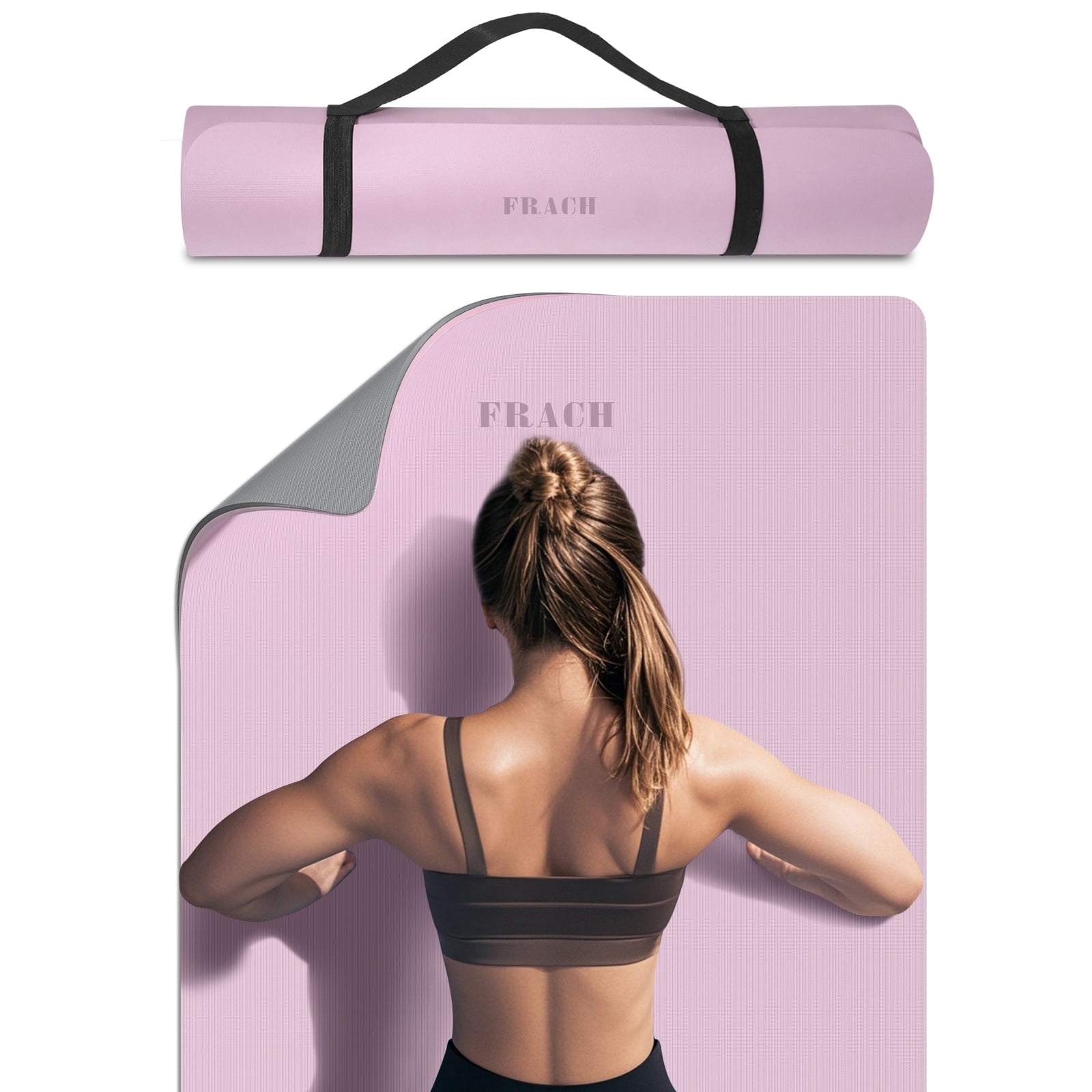 Frach Wide Yoga Mat 28",1/3 Inch Extra Thick Workout Mats,Non-slip Eco-friendly for Outdoor and Indoor,Home and Travel(Purple+Gray)