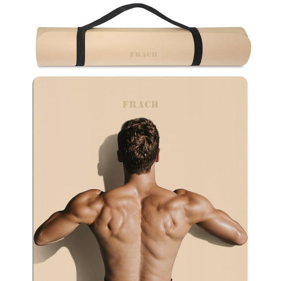 Frach Yoga Mat Extra Wide 31.5",0.3" Thick with Strap,Eco-friendly Anti-Slip Workout Mat for Outdoor and Home,Travel and Gym(Beige)