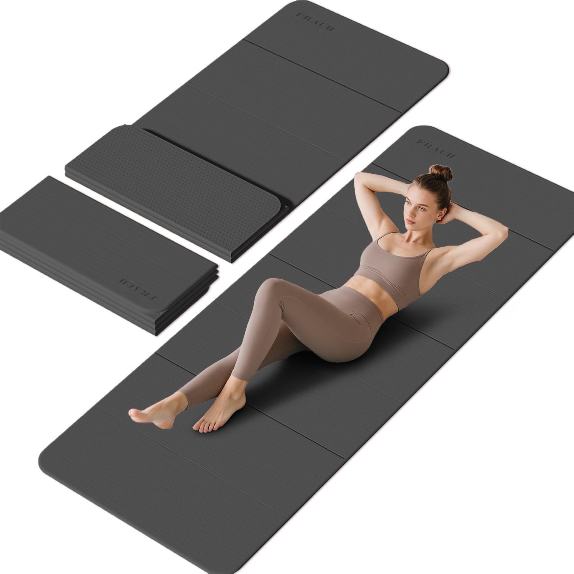 Frach Foldable Yoga Mat, Workout Exercise Mat,Eco TPE 0.4 Inch Thick for Home and Travel,Instant Fold No Curling 75"x26"(Gray)
