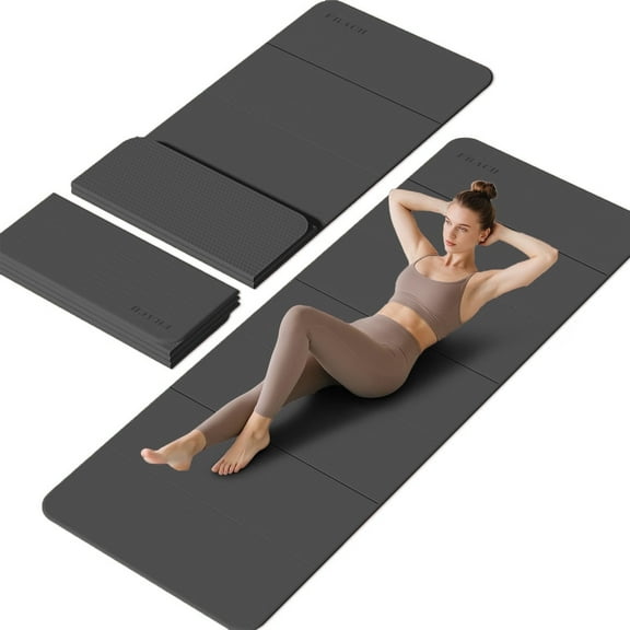 Frach Foldable Yoga Mat, Workout Exercise Mat,Eco TPE 0.4 Inch Thick for Home and Travel,Instant Fold No Curling 75"x26"(Gray)