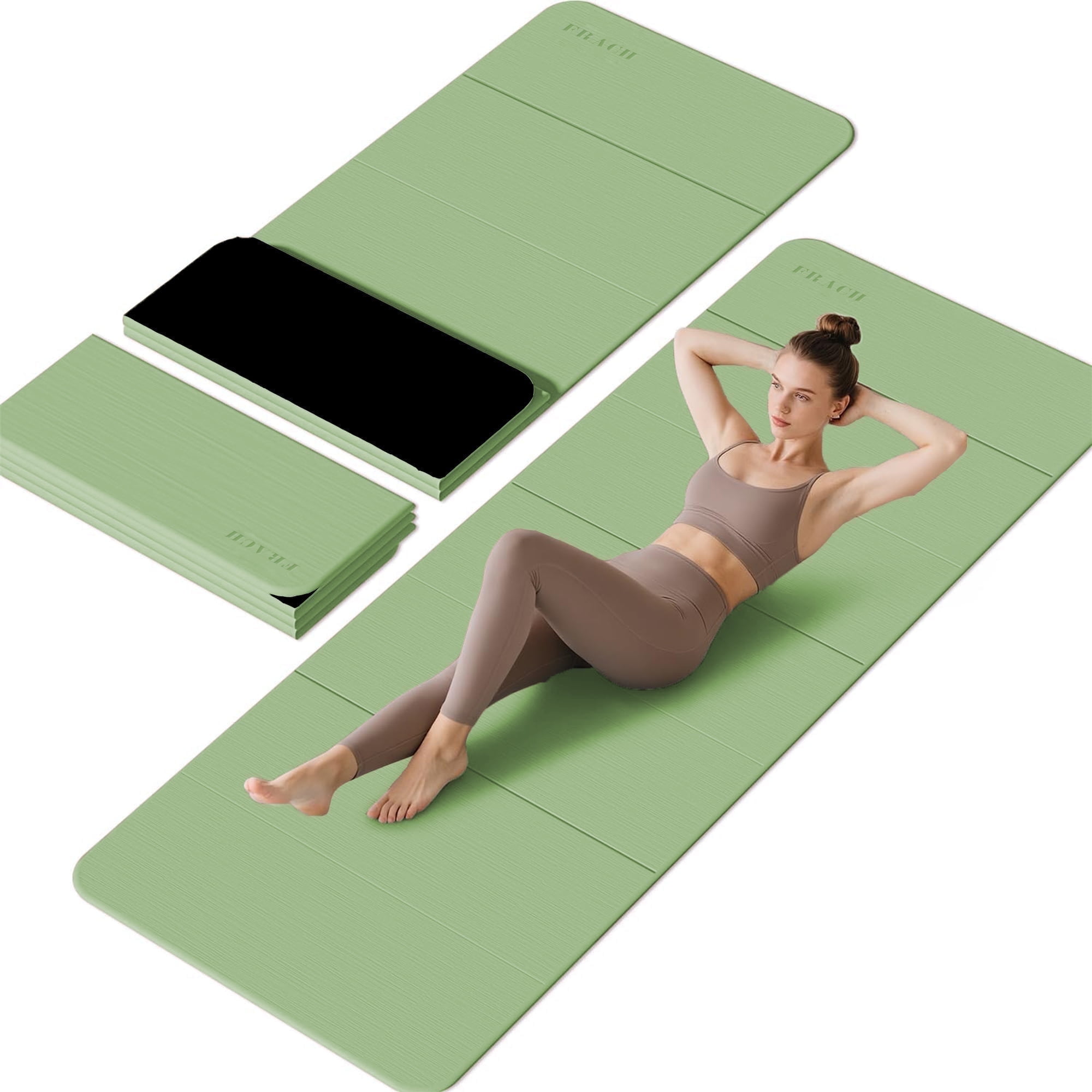 Frach Foldable Yoga Mat Pilates Exercise MatEco TPE 0.4 Inch Thick for Workouts Travel and Home,Quick Fold Stable Grip 75"x26"(Green+Black)