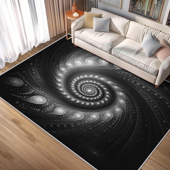 Fractal Area Rugs, Vortex Abstract Geometric Pattern Carpet, Washable Non Slip Low Pile Soft Rug for Living Room Bedroom Decor Mat 5x7ft
