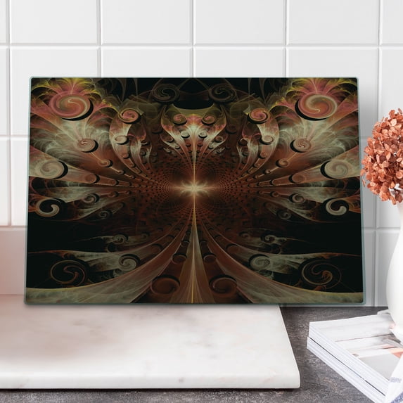 Fractal Cutting Board, Gothic Medieval Heraldic Ornamental Background Middle Age Knight Aged Art Print, Decorative Tempered Glass Cutting and Serving Board, Large Size, Multicolor, by Ambesonne