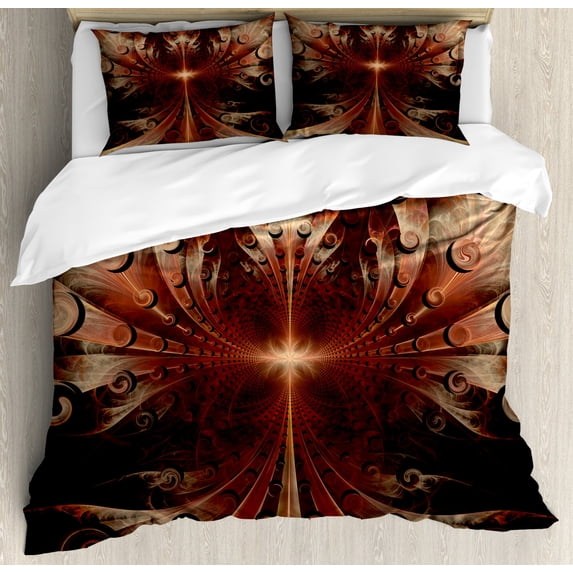 Fractal Duvet Cover Set King Size, Gothic Medieval Heraldic Ornamental Background Middle Age Knight Aged Artwork Print, Decorative 3 Piece Bedding Set with 2 Pillow Shams, Multicolor, by Ambesonne
