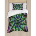 thumbnail image 1 of Fractal Duvet Cover Set, Psychedelic Tentacles Converging into Flower Form Infinity Spinning Focus Design, Decorative 2 Piece Bedding Set with 1 Pillow Shams, Twin Size, Green Purple, by Ambesonne, 1 of 3