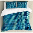 thumbnail image 1 of Fractal Duvet Cover Set, Vintage Mosaic Style Little Geometric Circles on Flat Background with Art, Decorative 3 Piece Bedding Set with 2 Pillow Shams, King Size, Petrol Blue, by Ambesonne, 1 of 3