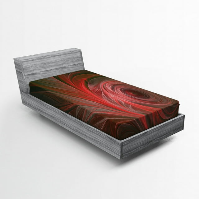 Ambesonne Fractal Fitted Sheet, Spiral Curvy Leaf Veins, Twin XL Size, Coral Red