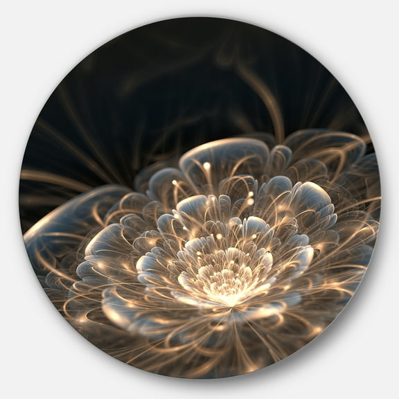 Fractal Flower with Golden Rays Disc 23.00" x 23.00" Painting Art Prints, by Designart
