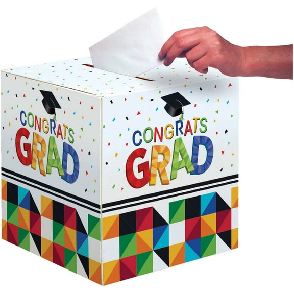 Club pack of 6 White and Red Fractal Fun Graduation Party Square Card Boxes 12"