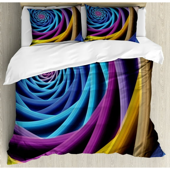 Fractal King Size Duvet Cover Set, Modern Unusual Digital Electronic Technology Forms Science Fiction Stylized Illustration, Decorative 3 Piece Bedding Set with 2 Pillow Shams, Multi, by Ambesonne