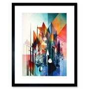 Fractal Light Shapes Low Polygon Abstract Rainbow Modern Watercolour Painting Artwork Framed Wall Art Print 9X7 Inch
