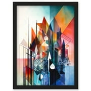Fractal Light Shapes Low Polygon Abstract Rainbow Modern Watercolour Painting Artwork Framed Wall Art Print A4