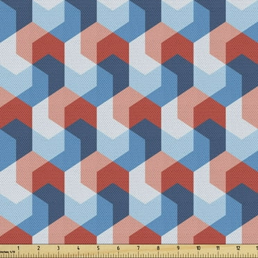 Ambesonne Fractal Fabric by the Yard Upholstery, Mosaic Geometric Art, 10 Yards, Blue Red