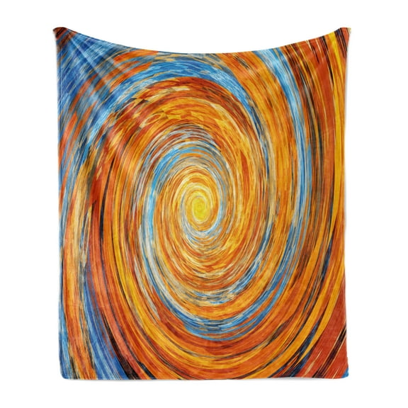 Fractal Soft Flannel Fleece Blanket, Hippie Style Vortex Spiral Rotary Colorful Chaotic Unusual Turning Contrast Design, Cozy Plush for Indoor and Outdoor Use, 50" x 60", Orange Blue, by Ambesonne