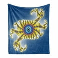 thumbnail image 1 of Fractal Soft Flannel Fleece Blanket, Trippy Shaped Modern Floral Pattern with Giant Eye in the Middle Art Illustration, Cozy Plush for Indoor and Outdoor Use, 50" x 70", Black Blue, by Ambesonne, 1 of 6