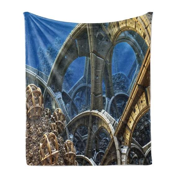 Fractal Soft Flannel Fleece Blanket, Watch Circles in a Deep Sink Ocean like Futuristic Imaginative Fictional Art Print, Cozy Plush for Indoor and Outdoor Use, 50" x 70", Multicolor, by Ambesonne