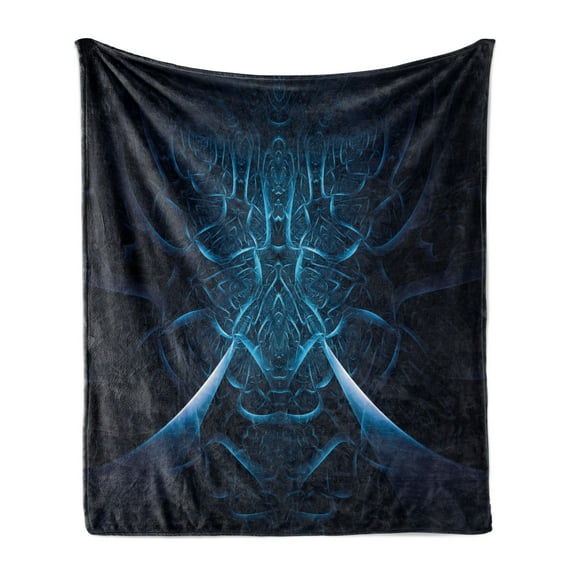 Fractal Soft Flannel Fleece Throw Blanket, Abstract Spooky Hollow with Line Effects Creative Modern Computer Art Pattern, Cozy Plush for Indoor and Outdoor Use, 60" x 80", Blue, by Ambesonne