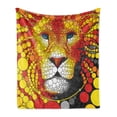 thumbnail image 1 of Fractal Soft Flannel Fleece Throw Blanket, Abstract Style Lion Portrait with Doodle Style Circle Wildlife Leader Image, Cozy Plush for Indoor and Outdoor Use, 50" x 60", Red Yellow, by Ambesonne, 1 of 6