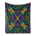 thumbnail image 1 of Fractal Soft Flannel Fleece Throw Blanket, Antique Ornate Symmetric Stained Glass Mosaic Window Style Floral Tile Pattern, Cozy Plush for Indoor and Outdoor Use, 50" x 60", Green Purple, by Ambesonne, 1 of 5