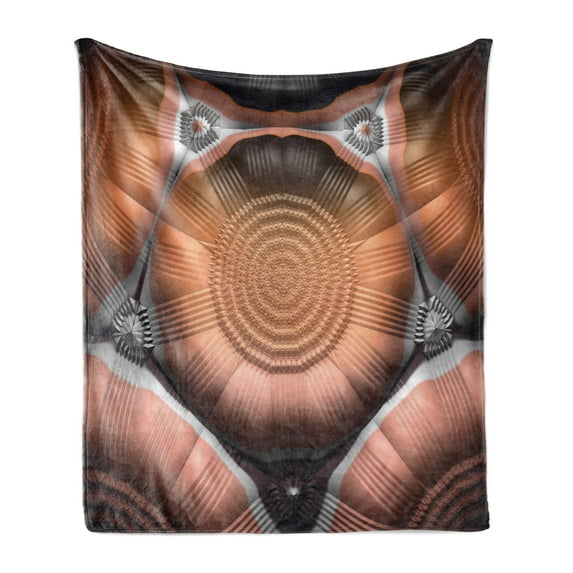 Fractal Soft Flannel Fleece Throw Blanket, Bizarre Pentagon Structure of Geometric Motif with Futuristic Features Graphic, Cozy Plush for Indoor and Outdoor Use, 50" x 70", Coral Grey, by Ambesonne