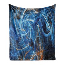 Fractal Soft Flannel Fleece Throw Blanket, Chaos Curves Hollow Science Fiction Style Space Wind Abstract Digital Artwork, Cozy Plush for Indoor and Outdoor Use, 60" x 80", Blue Orange, by Ambesonne