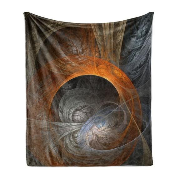 Fractal Soft Flannel Fleece Throw Blanket, Ethereal Realm Concept Themed Fantasy Fiction Magic Illustration in Dark Tones, Cozy Plush for Indoor and Outdoor Use, 50" x 70", Orange Tan, by Ambesonne