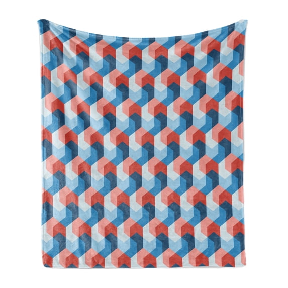 Fractal Soft Flannel Fleece Throw Blanket, Mosaic Style Hexagonal Mirroring Geometrical Shape Creative Trippy Pattern Design, Cozy Plush for Indoor and Outdoor Use, 70" x 90", Blue Red, by Ambesonne