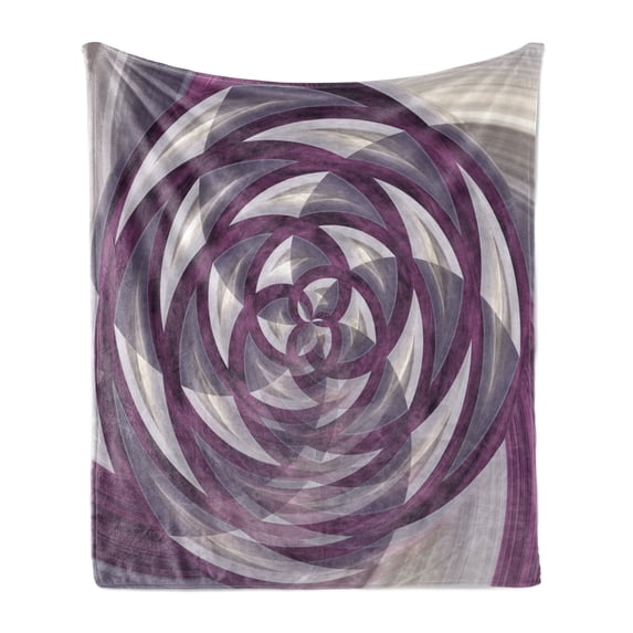 Fractal Soft Flannel Fleece Throw Blanket, Sphere Blooming Flower Rose like Colored Image Different Details, Cozy Plush for Indoor and Outdoor Use, 60" x 80", Purple White and Grey, by Ambesonne