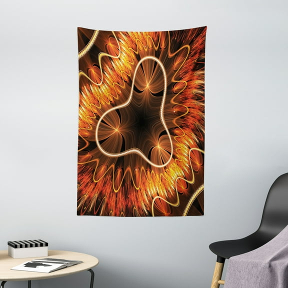 Fractal Tapestry, Abstract Electromagnetic Waves Textured Dynamic Effects Artful Graphic Image, Wall Hanging for Bedroom Living Room Dorm Decor, 40W X 60L Inches, Vermilion Copper, by Ambesonne