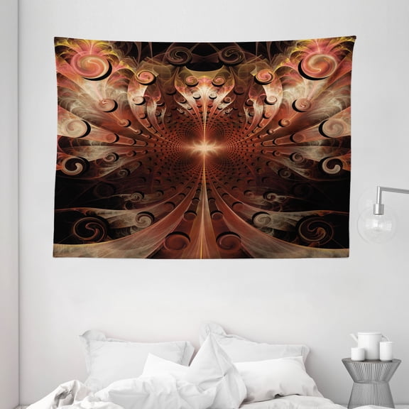 Fractal Tapestry, Gothic Medieval Heraldic Ornamental Background Middle Age Knight Aged Artwork Print, Wide Wall Hanging for Bedroom Living Room Dorm, 80" X 60", Pink Brown, by Ambesonne