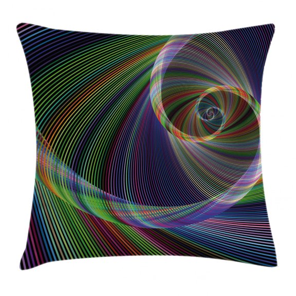 Fractal Throw Pillow Cushion Cover, Dynamic Spiral Digital Background Energy Motion Swirl Artful Modern Illustration, Decorative Square Accent Pillow Case, 16 X 16 Inches, Green Purple, by Ambesonne
