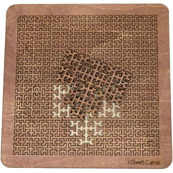 Fractal Tray Puzzle, Curve Wooden Fractal Tray Puzzle, Mathematical Pattern Design, Brown Wood, 5.39 x 4.72 Inches, Educational Brain Teaser for Adults