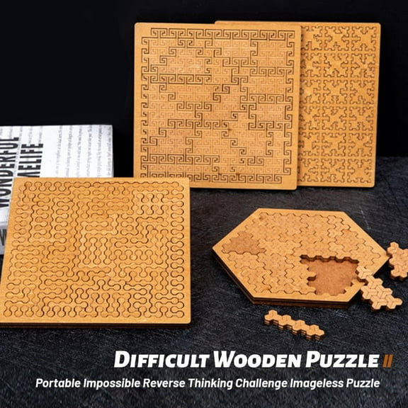 Fractal Tray Puzzles, Hard Difficult Wooden Jigsaw Fractal Puzzles for Adults, Portable Impossible Puzzle, Reverse Thinking Puzzle, Challenging No Image Puzzle B