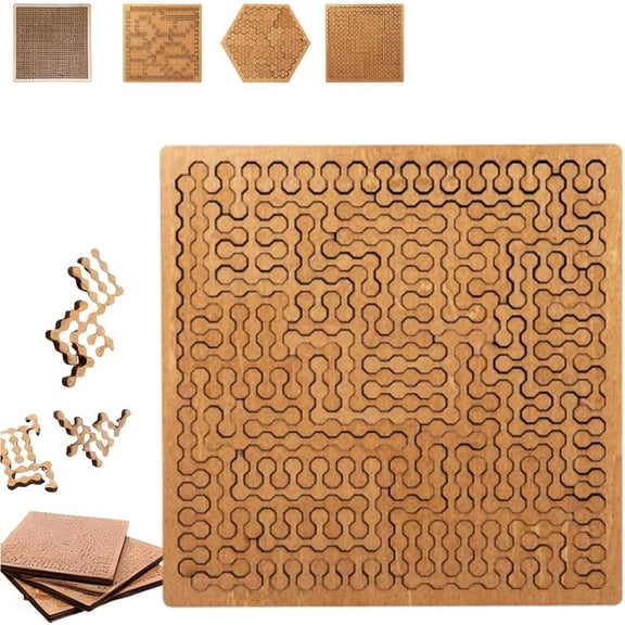 Fractal Tray Puzzles,Hilbert Curve Brain Teaser for Adults & Teens,Hard Irregular Wooden Geometric Logic Puzzle Game,Challenging Mathematical Pattern for Puzzle Lovers