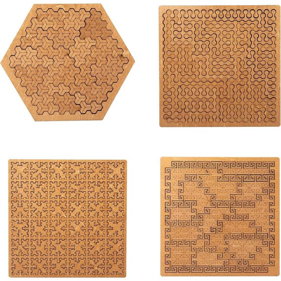 Fractal Tray Puzzles, Mind Bending Wooden Jigsaw Puzzle for Adult, Unique Irregular-Shaped Wooden Puzzle, Difficult Challenging Impossible and Irregular Jigsaw for Brain Training Games (Type-C)