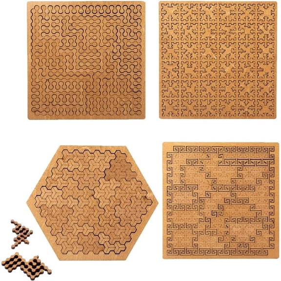 Fractal Tray Puzzles, Mind Bending Wooden Jigsaw Puzzle, Impossible Hard Puzzles for Adults, Unique Irregular Creative Reverse Thinking Challenging Labyrinth Puzzle with Frame(Hilbert Curve)