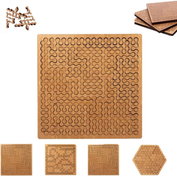 Fractal Tray Puzzles Mind Bending Wooden Jigsaw Puzzle Unique Irregular Creative Labyrinth Impossible Difficult for Adults Reverse Thinking Challenging with Frame Mind Advanced Hard Aztec