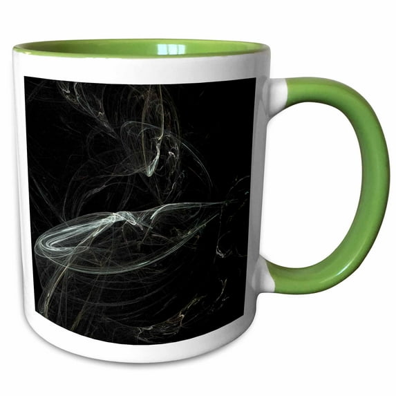 3drose, Fractal White Lines – Black, Render, Artwork, Abstract, Generated, Fractals, Digital, Illustration, 11oz Two-tone Green Mug