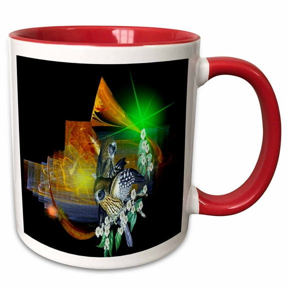 3drose, Fractal with Boo-book Owls, 11oz Two-tone Red Mug
