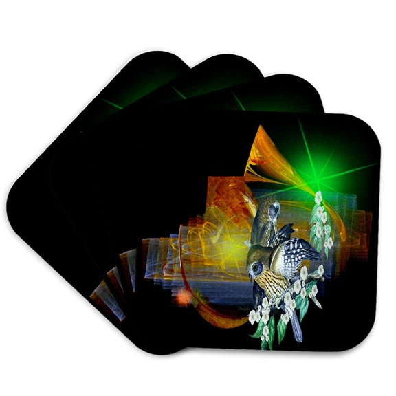 3drose, Fractal with Boo-book Owls, Set of 4 Coasters - Soft