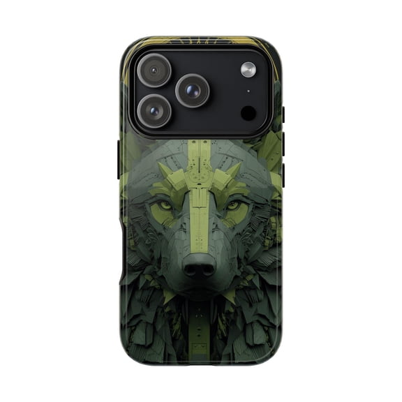 Fractal Wolf Green Tech Armor Futuristic Creature Phone Case with iPhone 17 to 11 Pro Max