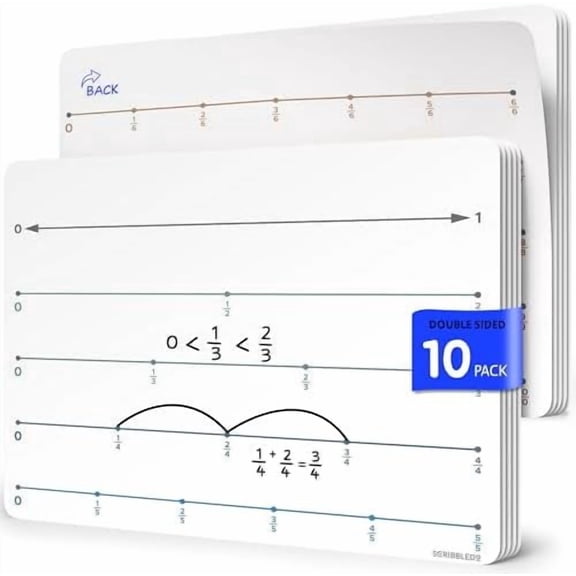 Fraction 9x12 Dry Erase Number Line for Students Small White Board Dry Erase Sheets Math Manipulatives Numberline Homeschool Supplies Teacher Classroom Pack of 10 Sheets
