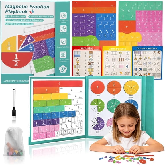 Fraction Educational Puzzle for - Fraction Manipulatives with Tiles & Circles, Montessori Fraction Book for Elementary School, Visual Learning for Fractions