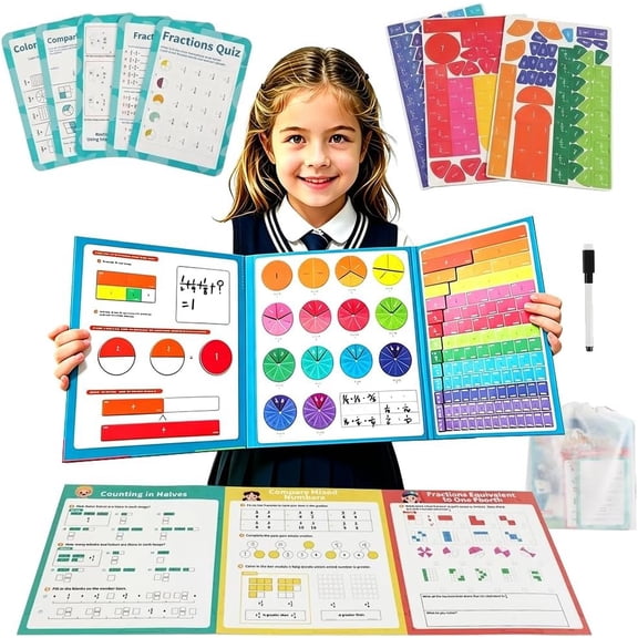 Fraction Educational Puzzle, Math Manipulatives | 210 count Fraction Tiles & Circles, Tri-Fold Book, Montessori Learning Toys for Elementary Homeschool Classroom