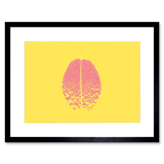 Fractured Brain Cracks Yellow Artwork Framed Wall Art Print 9X7 Inch