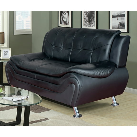 Frady Black Faux Leather Modern Living Room Sofa