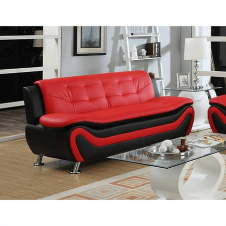 Frady Black and Red Faux Leather Modern Living Room Sofa