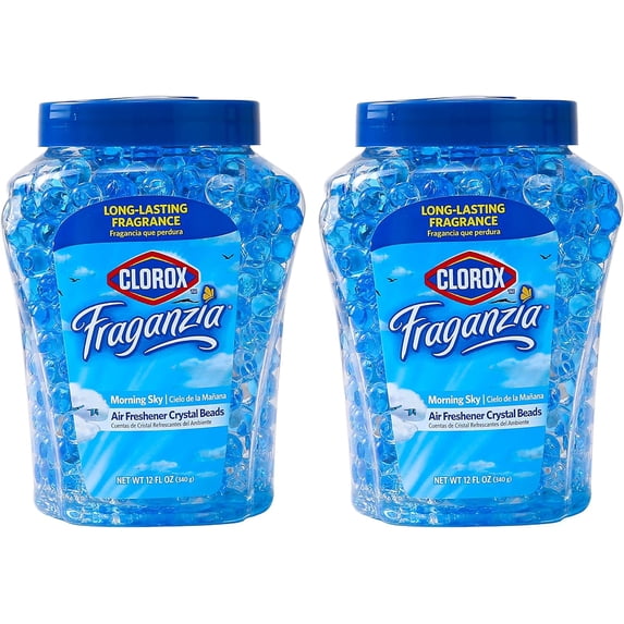 Fraganzia Crystal Beads Air Freshener Twin Pack, Long Lasting Room Deodorizer and Odor Eliminator Gel Beads for Home, Car, or Office, Morning Sky Scent, 24 Fl Oz