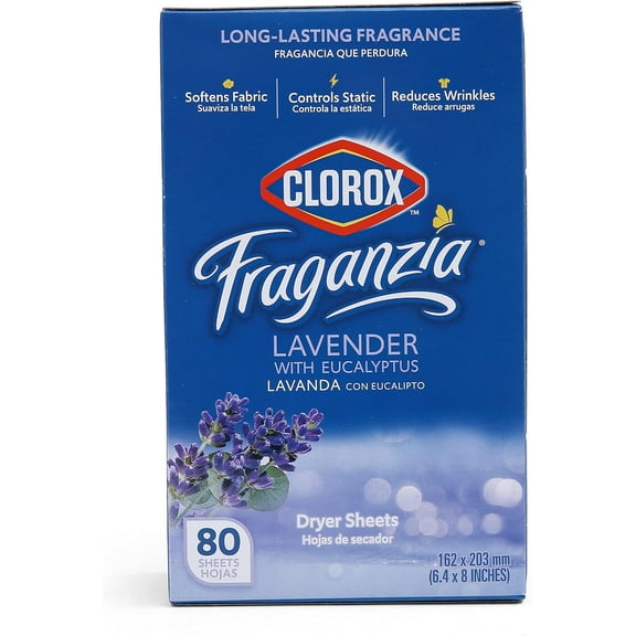 Fraganzia Fabric Softener Dryer Sheets, Lavender Scent - Wrinkle Reducing Scented Softening Laundry Dryer Sheets for Great Smelling Clothes, 80 Count